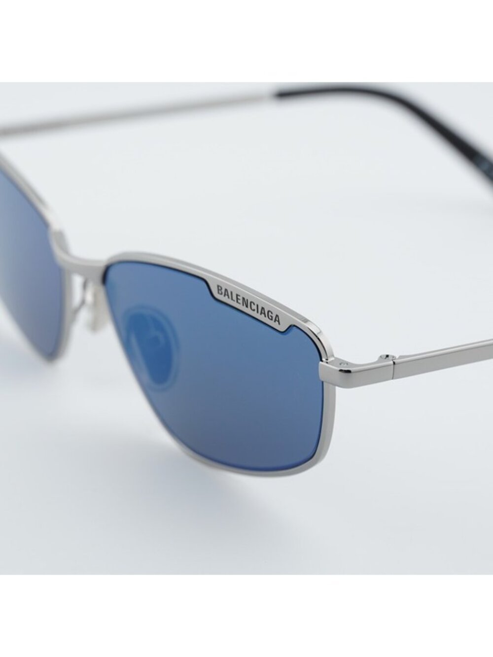 Balenciaga BB0277S 003 Unisex Sunglasses Ruthenium Rectangle Frame, Blue Lenses - Picture 4 of 10